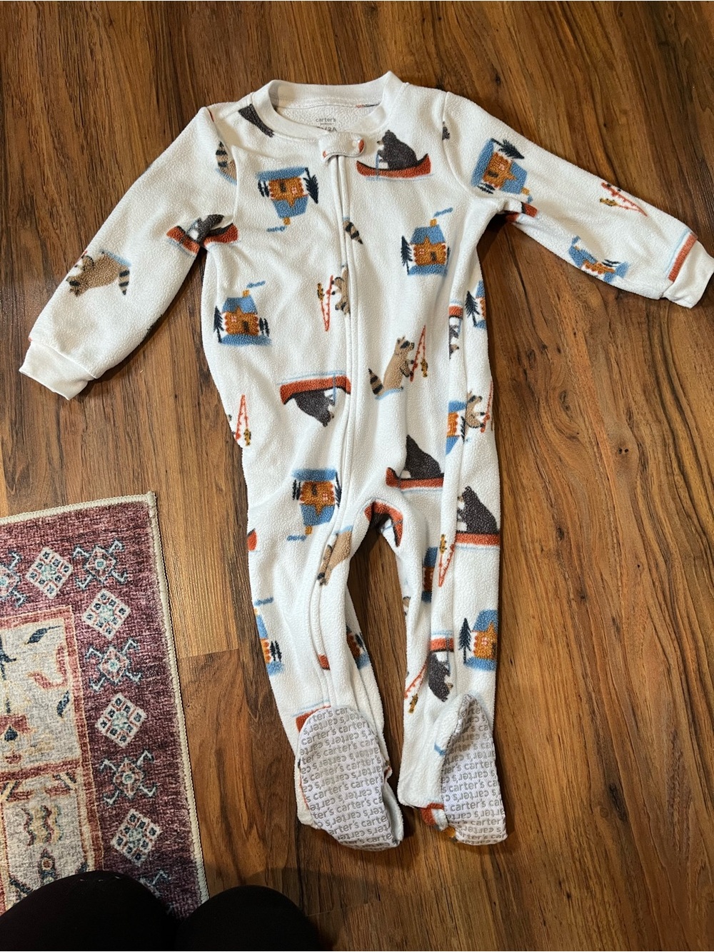 3/$10 Cozy White Cabin Print Footed One-Piece Pajamas Read